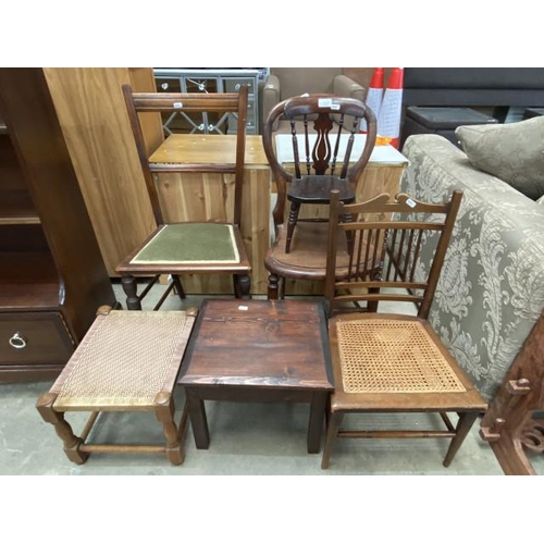 38 - 2 Victorian mahogany dining chairs, child’s oak splat back chair etc