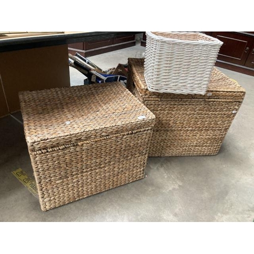 390 - 2 seagrass storage boxes 59W 48H 47D & 55W 41H 41D & a wicker basket