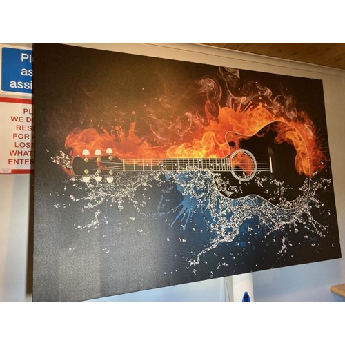 424 - Acoustic guitar in fire & water art print on canvas 101x152cm