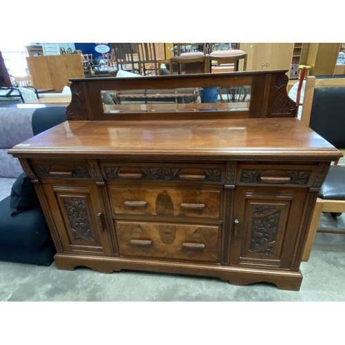 48 - Edwardian carved walnut sideboard 116H 153W 54D