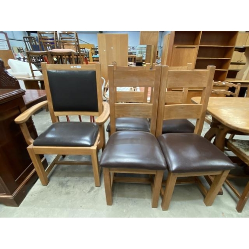 49 - 5 beech framed dining chairs including one carver 77W