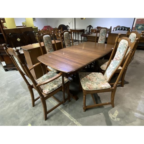 62 - Ercol ‘Hampton’ elm dining table 74H 161W 92D and 6 chairs including one carver