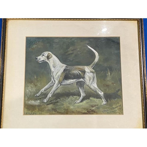 94 - Framed oil on board of ‘Hampshire Rarity 1935’ (Peterborough Fox Hound Show 1935) signed to bottom r... 