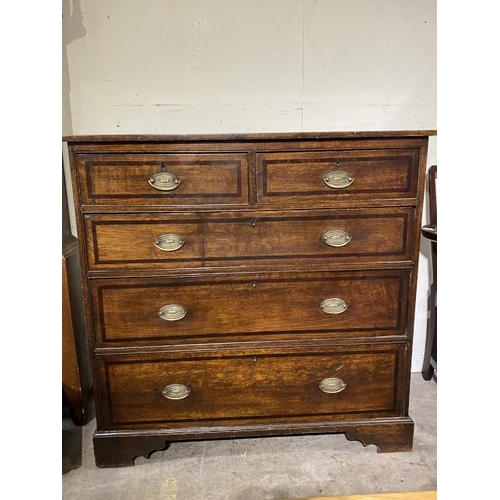 97 - George lll oak and mahogany cross banded chest of drawers 106H 107W 50D