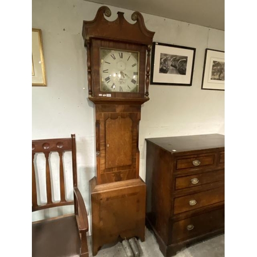 98 - 19th century oak 8 day long case clock, W Moorehouse, Wetherby with 2 weights 216H 54W 24D