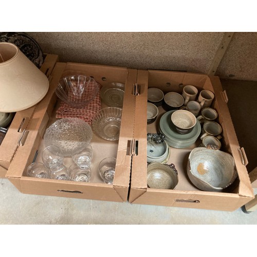 400 - 8 boxes of studio pottery, homeware's, mixed cutlery, glass inc. boxed Dartington pedestal bowl, wat... 