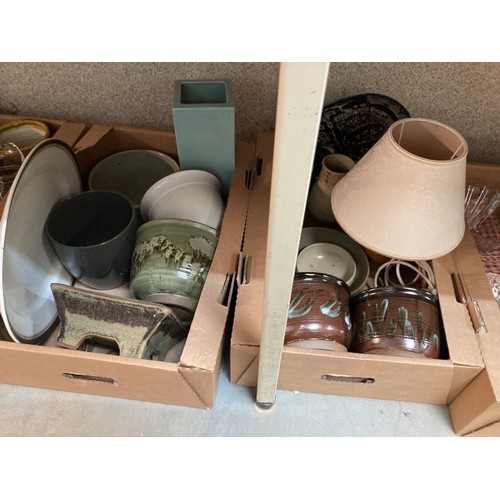 400 - 8 boxes of studio pottery, homeware's, mixed cutlery, glass inc. boxed Dartington pedestal bowl, wat... 