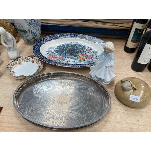 409 - Assorted collectables including silver plated galleried tray, Royal Doulton figurine Hope HN3061, Wi... 