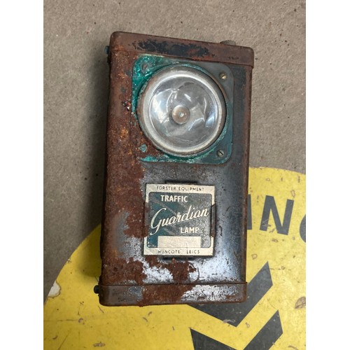 346 - Selection of old advertising tins, 2 Guardian Traffic lamps, Joseph Lucas Ltd Pathfinder bicycle lan... 