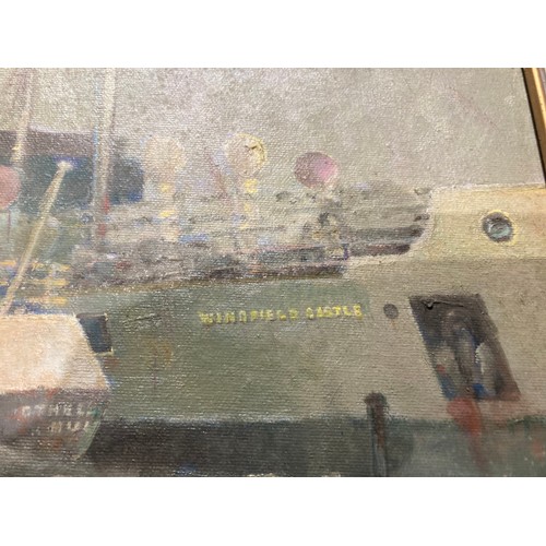 84 - Framed oil on board of the ship ‘PSS Wingfield Castle’ signed to bottom right by Harry Hudson Rodmel... 