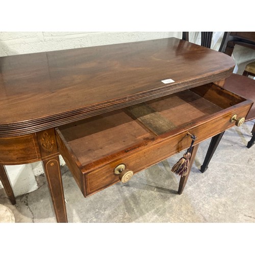 83 - Regency mahogany fold over table with one drawer and key 73H 99W 46D