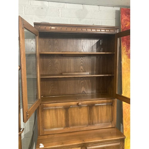 55 - Ercol elm dresser with glazed doors 196H 98W 50D