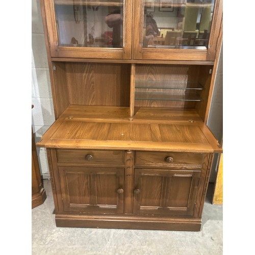 55 - Ercol elm dresser with glazed doors 196H 98W 50D