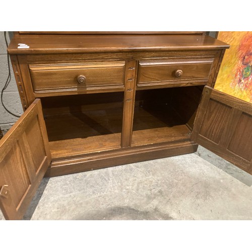 55 - Ercol elm dresser with glazed doors 196H 98W 50D