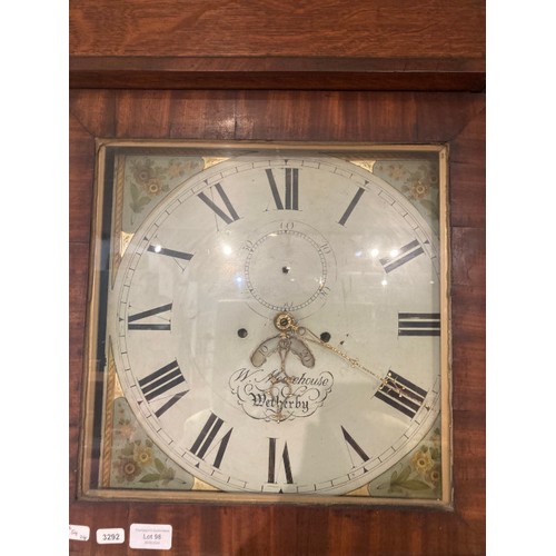 98 - 19th century oak 8 day long case clock, W Moorehouse, Wetherby with 2 weights 216H 54W 24D