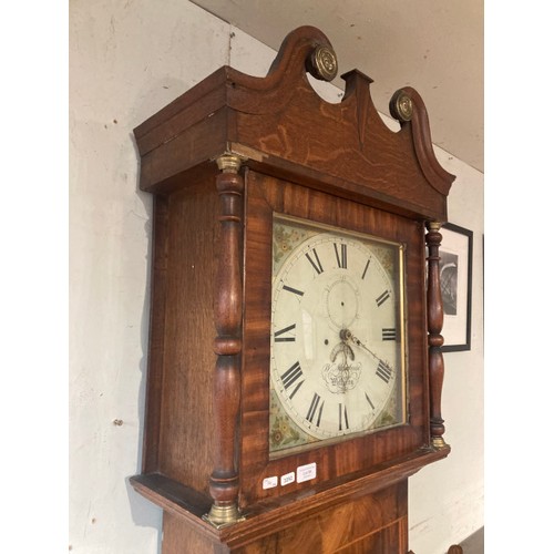 98 - 19th century oak 8 day long case clock, W Moorehouse, Wetherby with 2 weights 216H 54W 24D