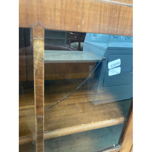 190 - Art Deco walnut display cabinet with one key (glass as found) 123H 107W 30D