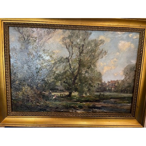 65 - Owen Bowen ROI, PRCamA (1873-1967) oil on panel 'Willows, East Linton', signed to bottom left, with ... 