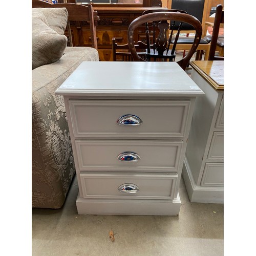 27 - 2 painted pine 3 drawer bedside chests 62H 48W 41D