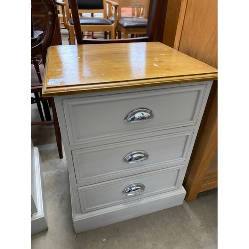 27 - 2 painted pine 3 drawer bedside chests 62H 48W 41D