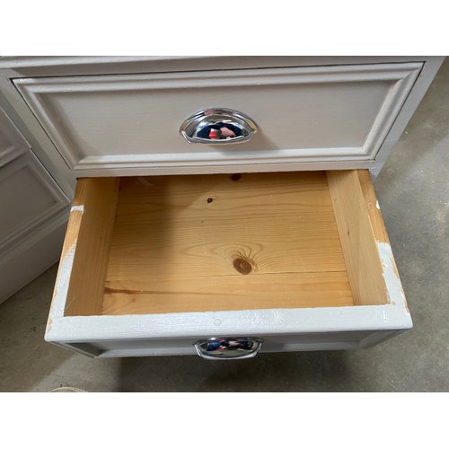 27 - 2 painted pine 3 drawer bedside chests 62H 48W 41D