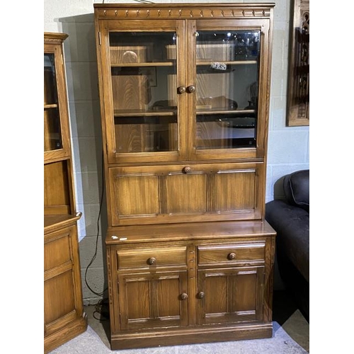 113 - Ercol elm dresser with glazed doors 196H 98W 50D