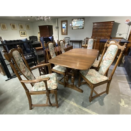 117 - Ercol ‘Hampton’ elm dining table 74H 161W 92D and 6 chairs including one carver