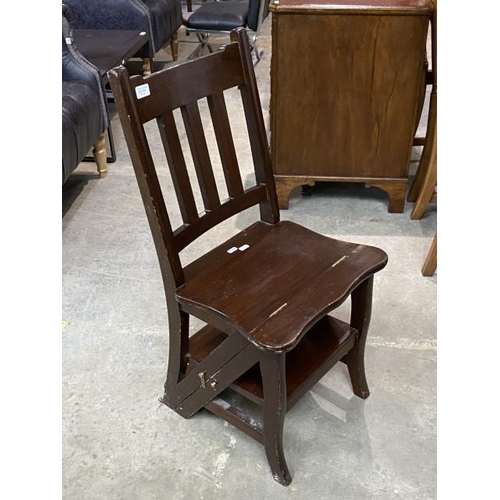 119 - Mahogany library chair/steps 88H 42W 45D