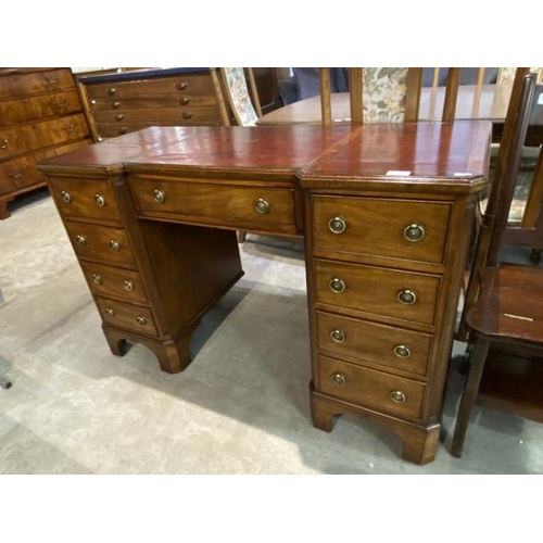 120 - 19th century mahogany with red leather inset kneehole desk 77H 121W 54D