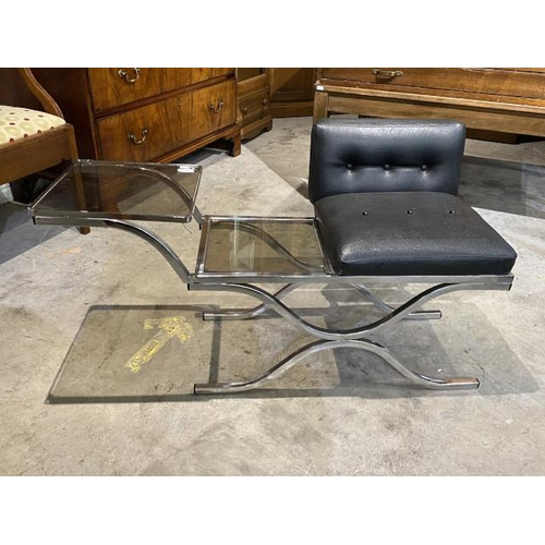 121 - Mid century chrome and smoked glass hall table 58H 104W 44D