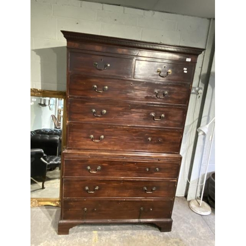 134 - Georgian mahogany chest on chest (4 handles missing) 187H 118W 57D