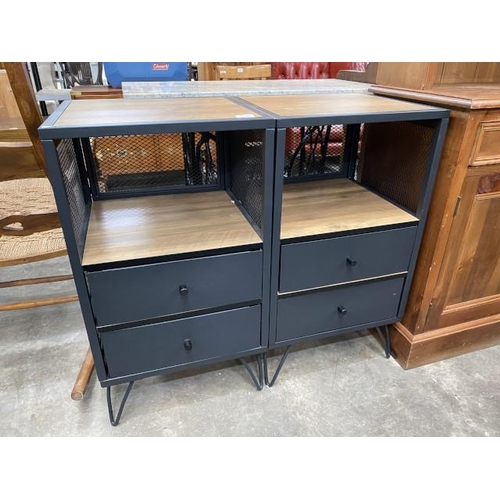 164 - Pair of industrial style bedside cabinets with two drawers 79H 44W 40D