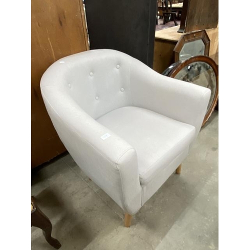 182 - Grey linen tub chair 81H 75W 75D