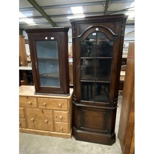 200 - Good quality oak corner cupboard 183H 70W 40D and a Victorian mahogany wall mounted corner cupboard ... 