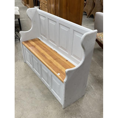 203 - Painted pine hall bench with storage 90H 116W 35D