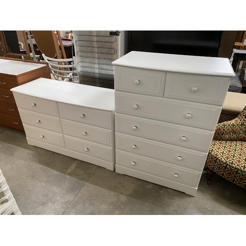 22 - Kingstown 'Nicole' white 6 drawer chest 75H 114W 47D and a matching 2 over 4 chest of drawers 116H 8... 