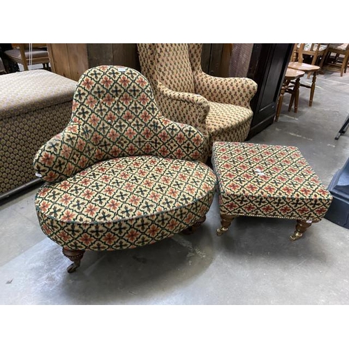 23 - Victorian mahogany bedroom chair 85W and a matching footstool 35H 54W 54D