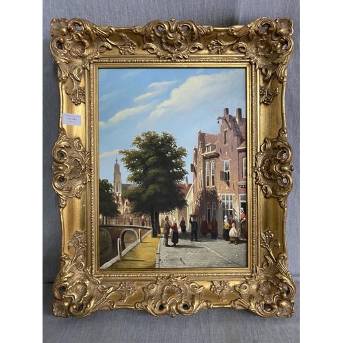 241 - Gilt framed signed Jan Beekhout (Dutch, b.1937) oil on panel of a street scene, painting 29x39cm, fr... 