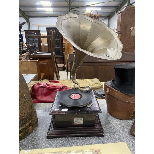 251 - Antique HMV gramophone with brass horn (Horn needs attention)