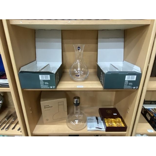 277 - Boxed wine breather, Edinburgh crystal carafe, 2 boxed pairs of Scott Zwiesel wine glasses etc.