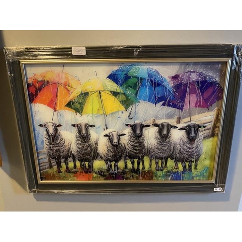 290 - Framed sheep print on glass 68x48cm NEW