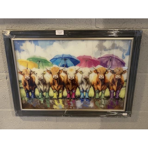 291 - Framed cattle print on glass 68x48cm NEW