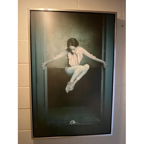 295 - Framed 'Lady Jumping Over A Mouse' print 80x120cm