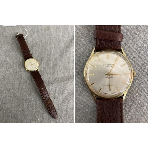 329 - J.W. Benson London Incabloc 17 wristwatch with leather strap (working order)