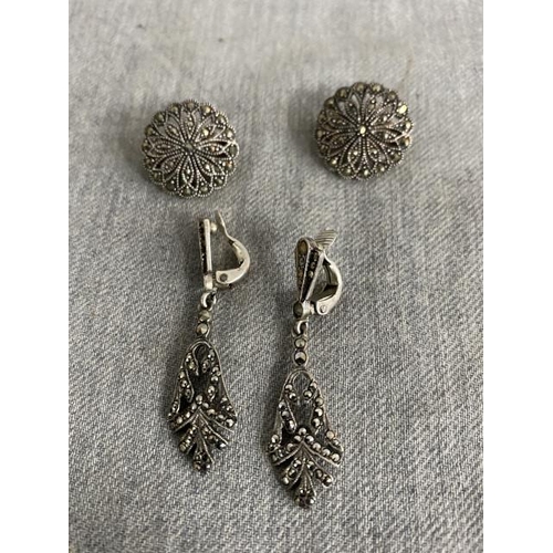 332 - 2 pairs of silver & marcasite clip on earrings