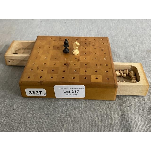 337 - Vintage wooden travel chess set