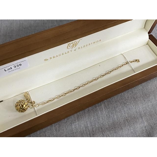 339 - Gold tone 925 silver bracelet with ball charm