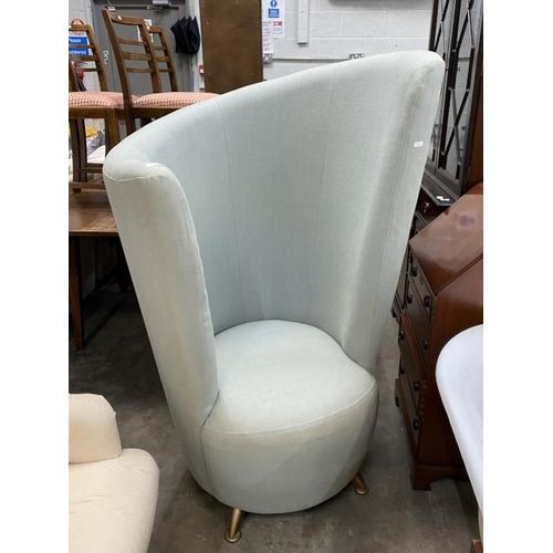 39 - Contemporary high back duck egg blue linen chair 140H 98W from Decor, Harrogate