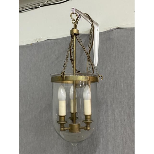 391 - Jim Lawrence 'Bonham' lantern in antique brass with a hand blown bell jar glass shade 58H 26W 26D (R... 