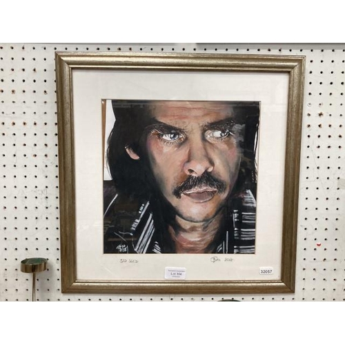 394 - Framed original acrylic painting of Nick Cave of 'The Bad Seeds' signed by Sylvia Too (Otley Artist)... 